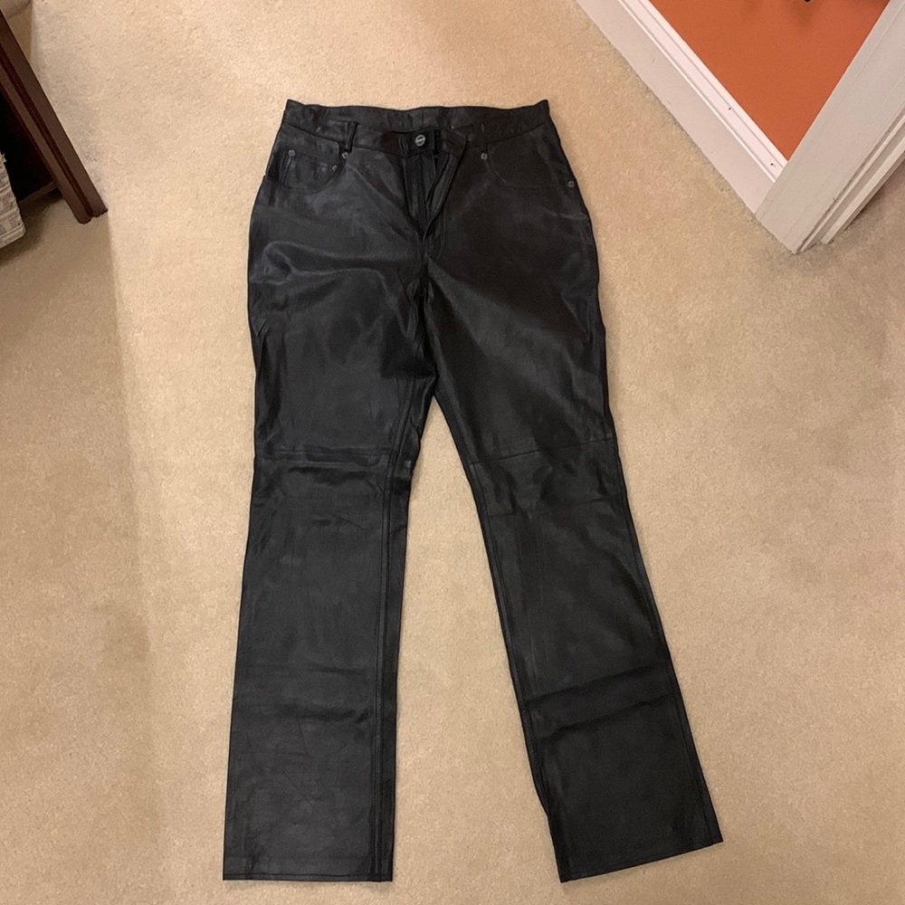 Black pleather pants by Joy Jou